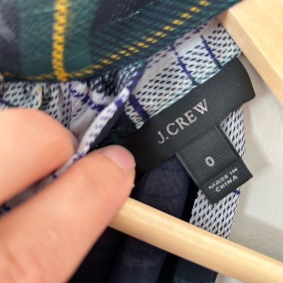 J. Crew High Halter Neck Sleeveless Plaid Tie Back Green and Navy Blue Chic Top - Picture 4 of 5